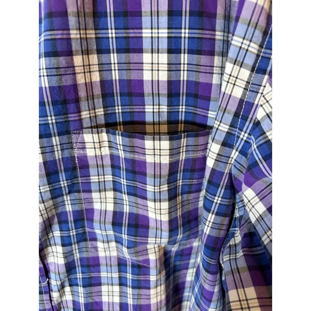 Banana Republic Soft Wash Plaid Button Down Shirt Mens XL Purple Long Sleeve
